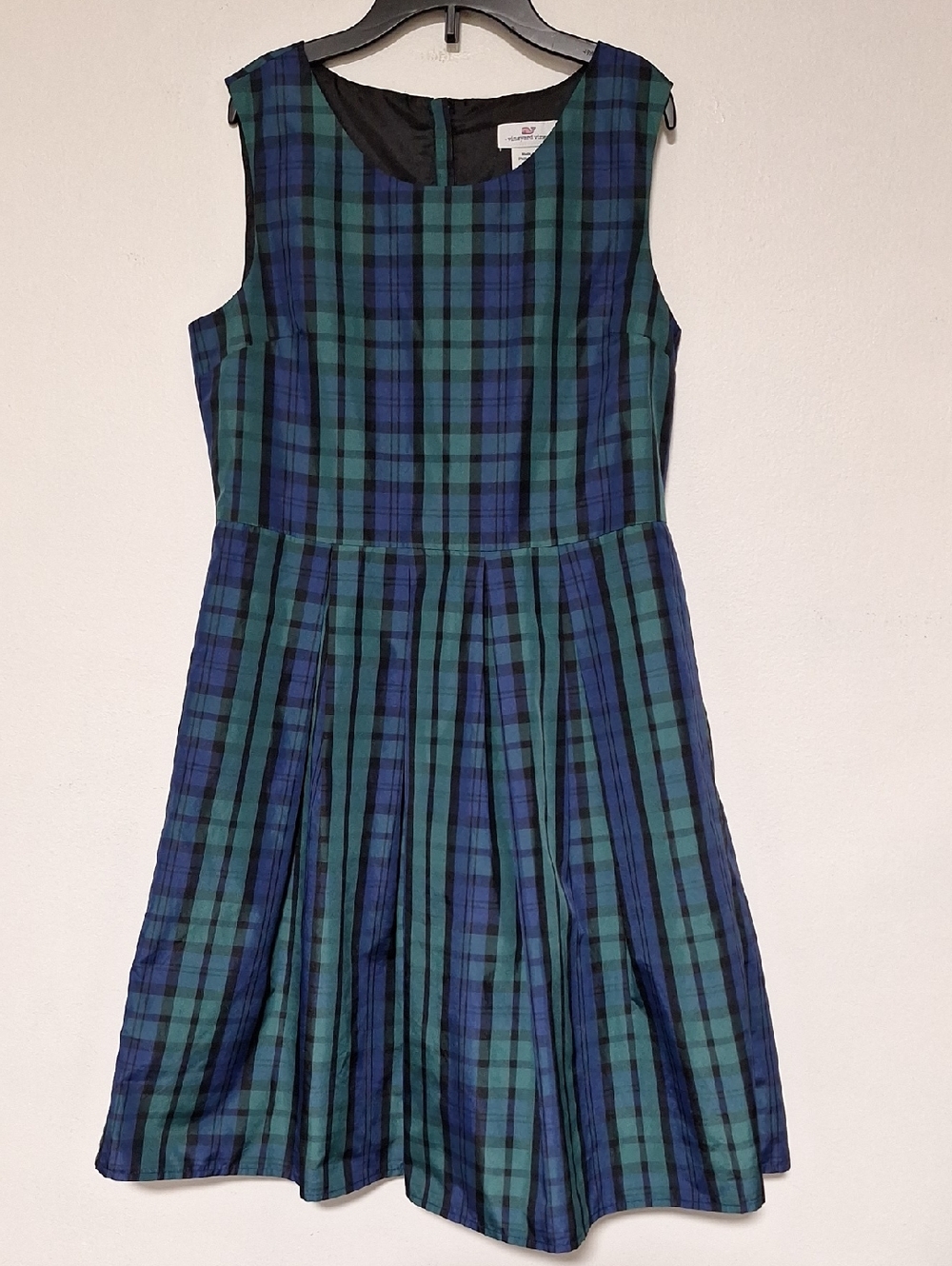 Vineyard Vines Girls' Blue & Green Plaid Dress Sleeveless
